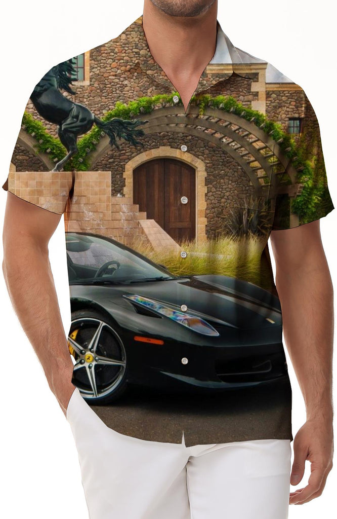 Cool Fashion Sports Car Men's Casual Shirt Short Sleeve Button Lapel Shirt Printed Shirt Short Sleeve Top Hawaiian