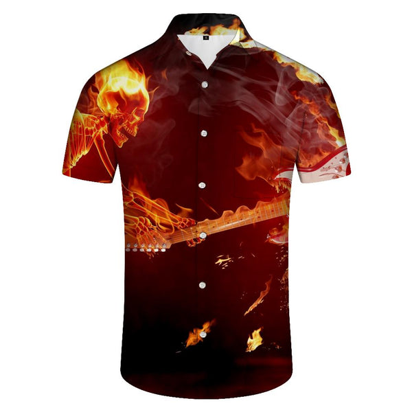 
Guitarist hot button pocket lapel fashion rap trend short-sleeved shirt men's short-sleeved shirt comfortable and breathable
                