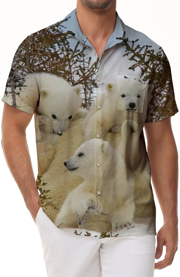Group White Bear Style Printed Pattern Shirt Hawaiian Shirt Summer Beach Men Casual Beach BBQ