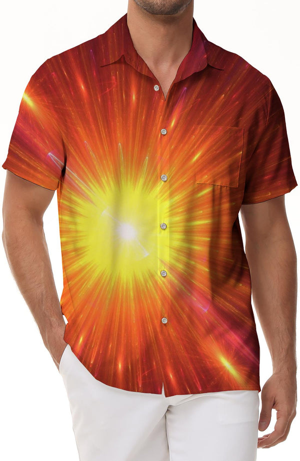 Orange Meteor Shower Digital Printed Pattern Men's Hawaiian Shirt Outer Space Planet Short Sleeve Beach Shirt Tropical Vacation Beach Shirt Short Sleeve