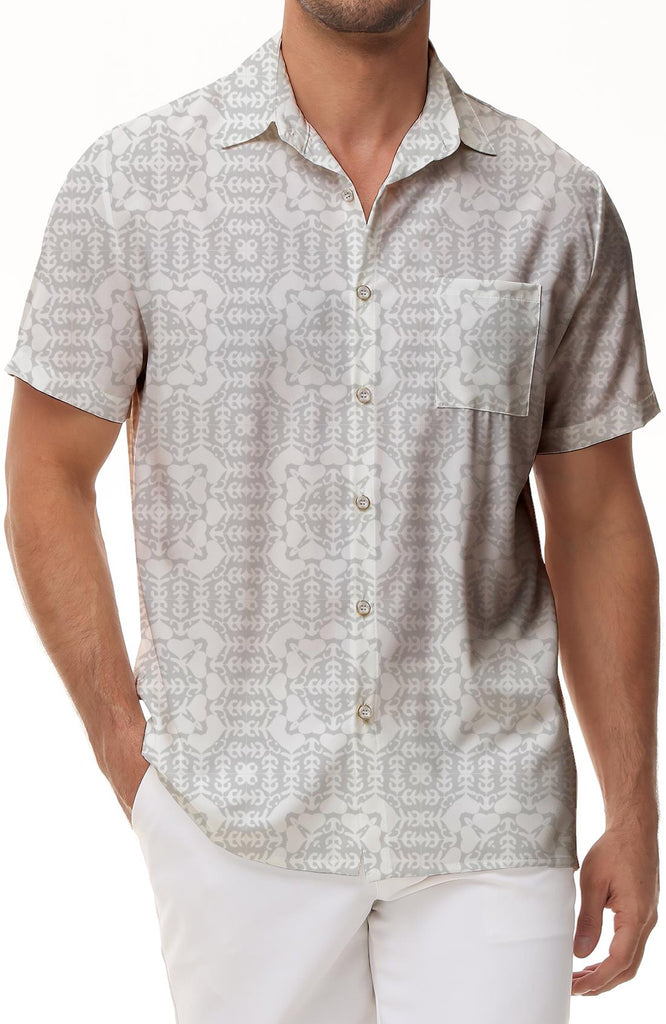 White pattern digital printing retro style Hawaiian tropical button lapel men's casual street daily