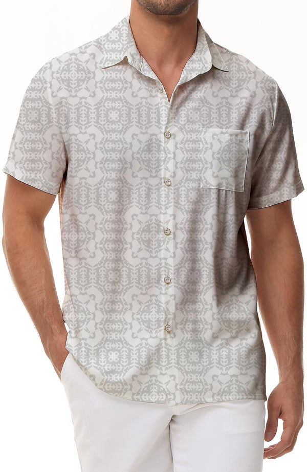 White pattern digital printing retro style Hawaiian tropical button lapel men's casual street daily