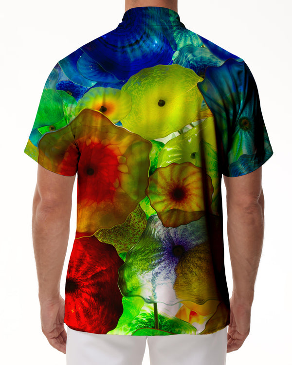 
Plastic lotus leaf rainbow flower print men's Hawaiian shirt button down casual wear for summer beach tropical vacation
                