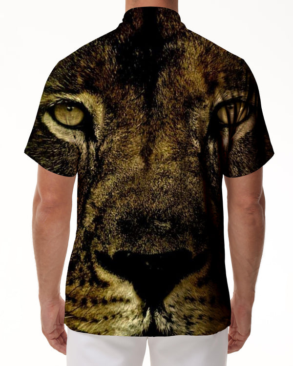 
Lion and tiger fighting wild beast pattern Hawaiian button casual short sleeve men's ocean beach party
                