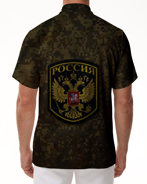 
Camouflage Men's Digital Printing Russian Logo Short Sleeve Casual Loose Lapel Russian Flag Short Sleeve Sports Top Beach Clothing
                