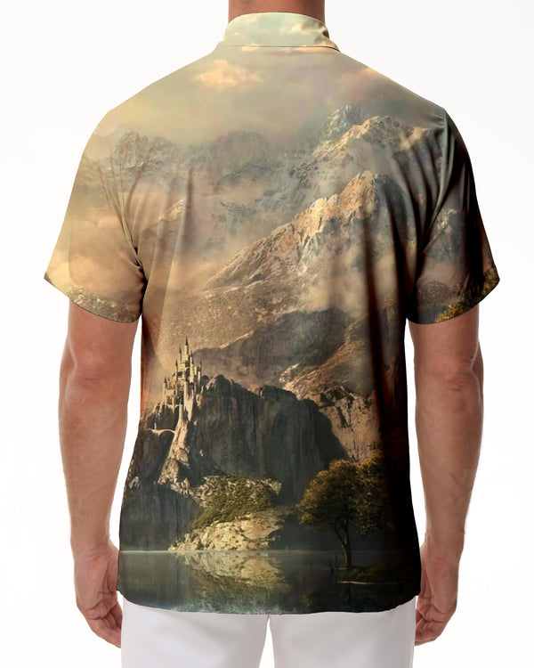
Castle on the cliffs men's shirt button down shirt summer casual short sleeve top suitable for office travel beach
                