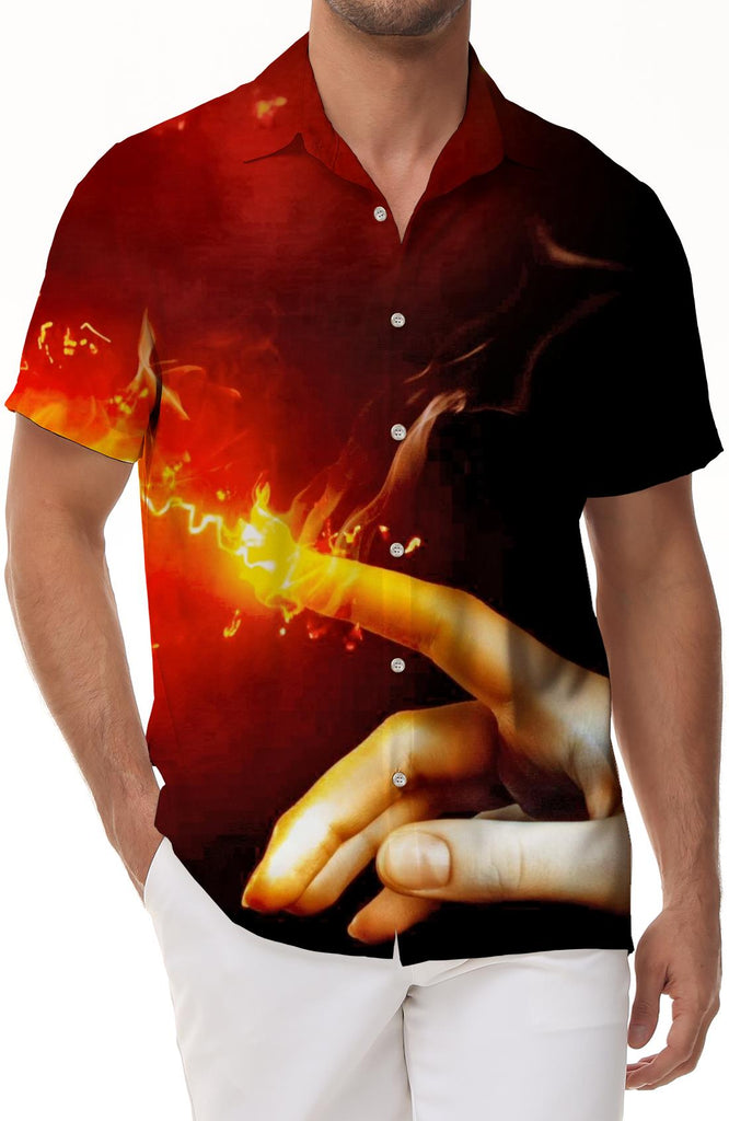 New men's matching printed shirt lapel short sleeve loose casual comfortable simple fashion top