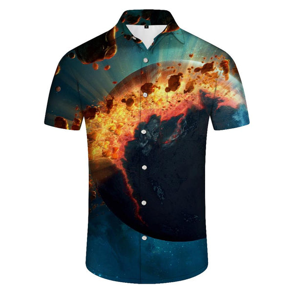 
Exploding Earth Mens Casual Button Down Hawaiian Shirt Trendy Tropical Summer Outfit Mens Vintage Beach Wear
                