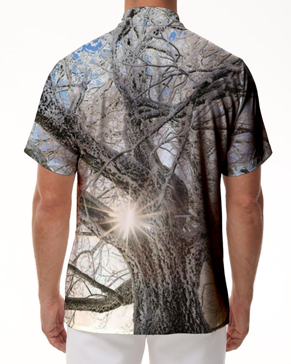 
Trees in the Snow Men's Outdoor Street Short Sleeve Fashion Street Tropical Button Lapel Pocket Short Sleeve Shirt Hawaiian
                