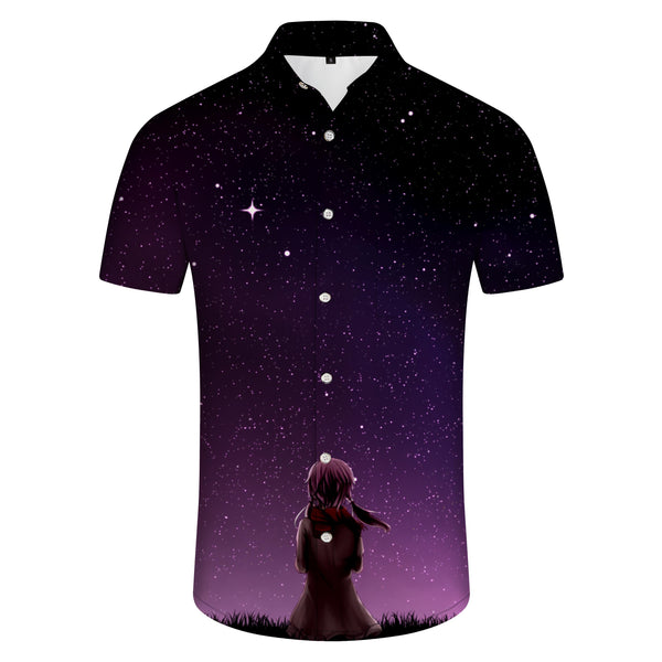 
Girls background purple starry sky men short sleeve shirt button top casual hawaiian beach with pockets
                