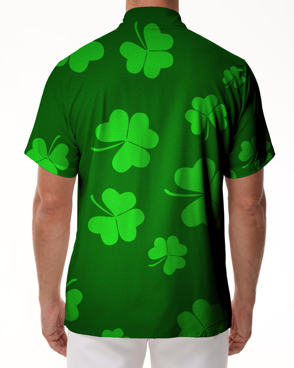 
Shamrock Green Lucky Four Leaf Clover St. Patrick's Day Party Hawaiian Button Lapel Short Sleeve Shirt 3D Digital Printing Pattern Men's
                