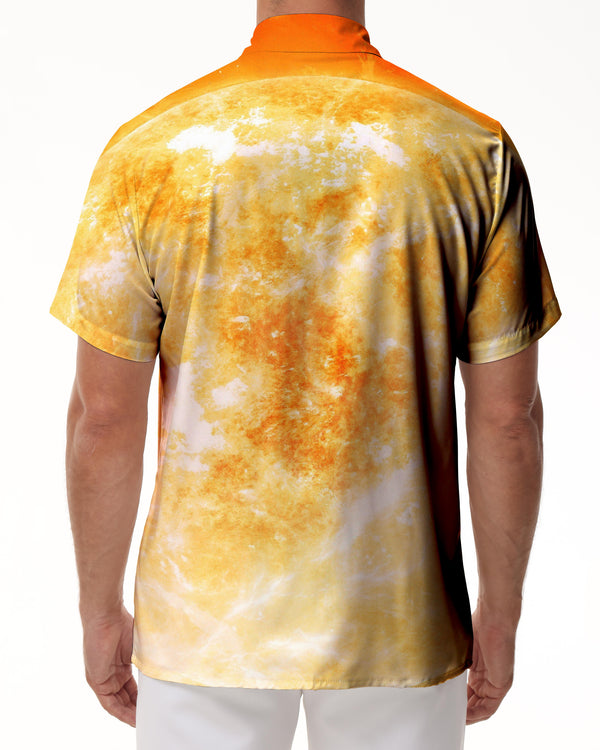 
Gold casual loose men's short-sleeved four-season beach party seaside swimming short-sleeved shirt Hawaiian pocket lapel button summer carnival
                