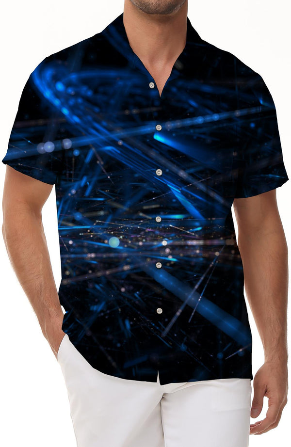Outdoor fine needle printing pattern loose men's casual short-sleeved Hawaiian shirt summer vacation shirt seaside