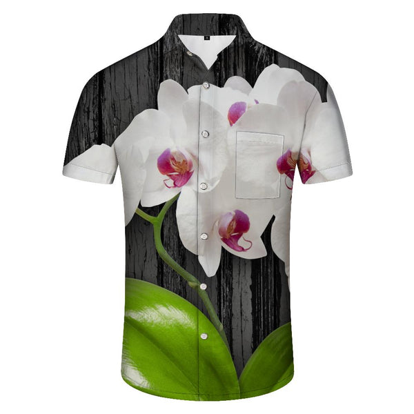 
White Orchid Print Men's Casual Floral Short Sleeve Button-Down Hawaiian Shirt Seaside Beach Tropical Shirt Short Sleeve
                