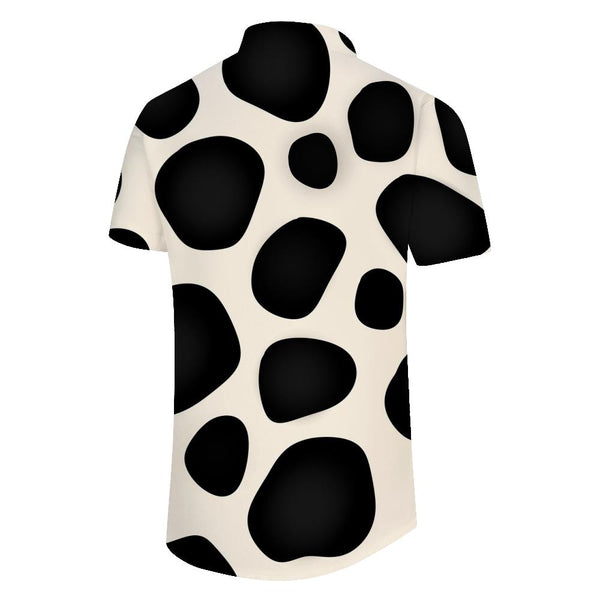 
Black and white fun fashion men's casual lapel pockets tropical Hawaiian button-down shirt short sleeves beach party
                