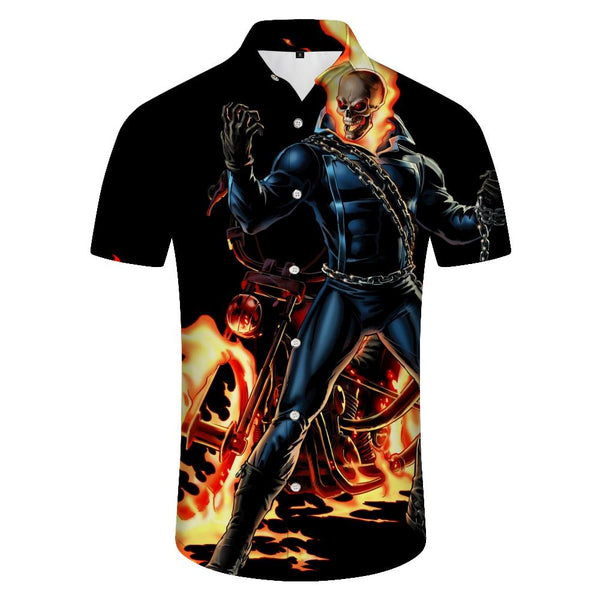 
Hell Devil Skull Man Summer Beach Print Shirt Men's Hawaiian Shirt Short Sleeve Button Casual
                