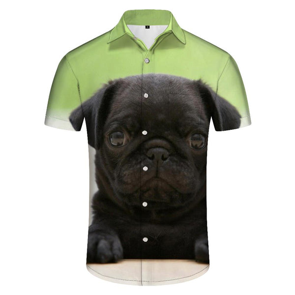 
Cute Black Pug Short Sleeve Beach Shirt Summer Leisure Tropical Vacation Beach Men's Hawaiian Short Sleeve
                