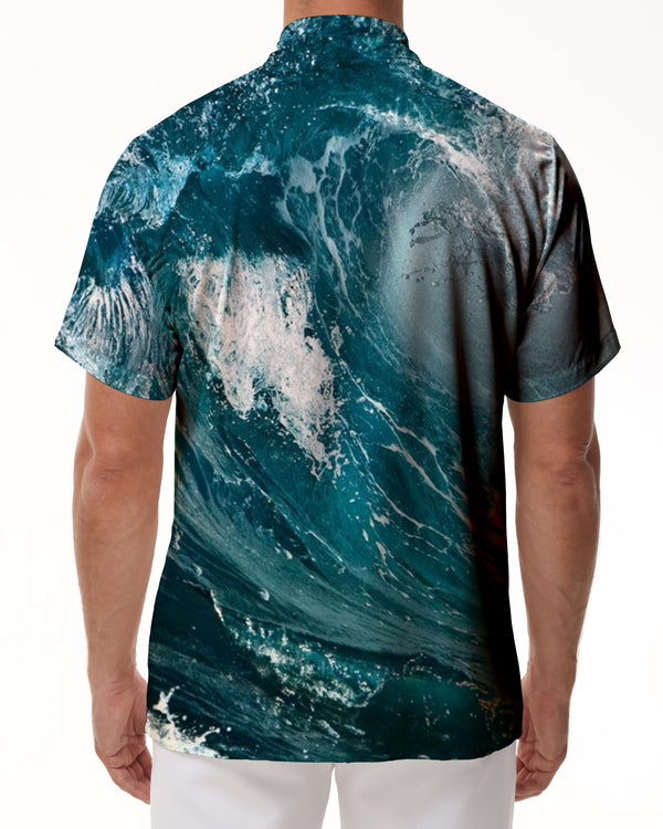 
Tropical Hawaiian Button Four Seasons Men's Beach Shirt Short Sleeve Print Blue Waves Roaring
                