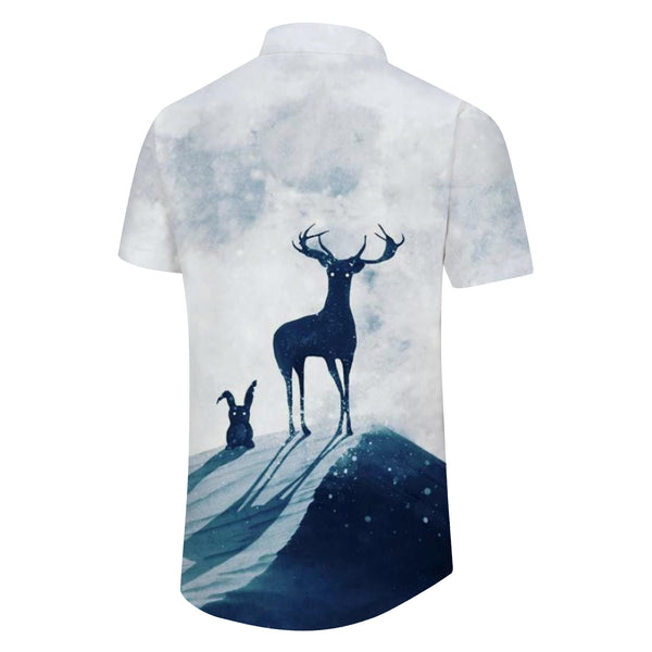
Moon Snow Brown Deer Forest Shirt Beach Short Sleeve Men's Summer Button Top Short Sleeve Shirt
                