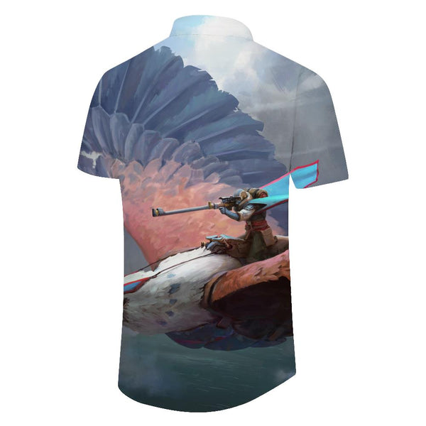 
Flying Sky Shooting 3D Printed Pattern Hawaiian Button Pocket Lapel Men's Casual Button Shirt Lapel
                