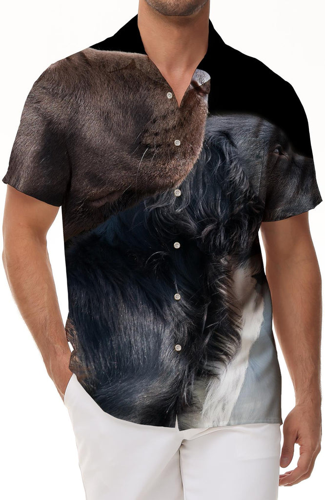 Black and Brown Houndstooth Mens Cuban Shirt Short Sleeve Button Down Hawaiian Shirt Summer Casual Beach Shirt Shirts