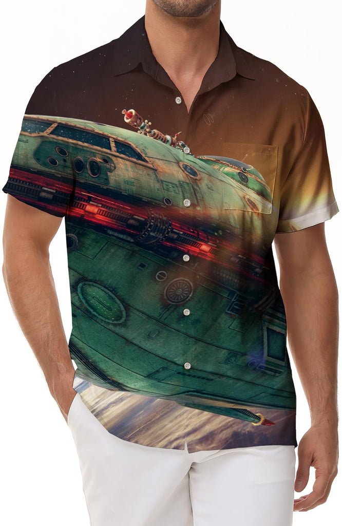 Outer Space Print Shirt Men Button Fishing Short Sleeve Men Tropical Fashion Style Short Sleeve Lapel Shirt Short Sleeve