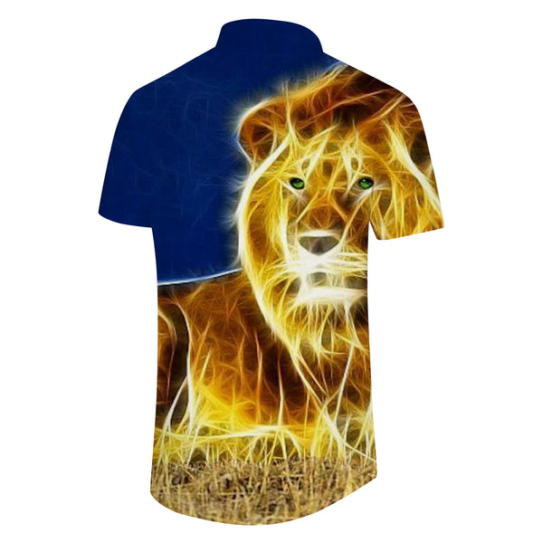 
Summer clothing men's short-sleeved clothes lion yellow blue cute shirt button short-sleeved top interesting breathable light summer clothes daily
                