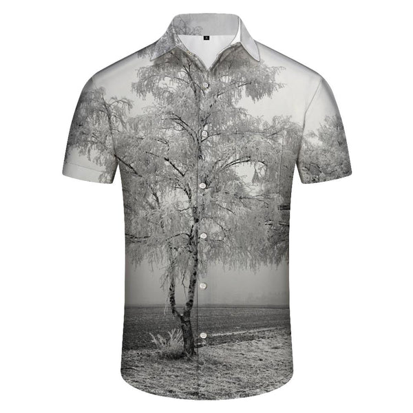 
Cold and hot landscape men's lapel short-sleeved shirt pocket fashion Hawaiian tropical daily simple short-sleeved shirt
                