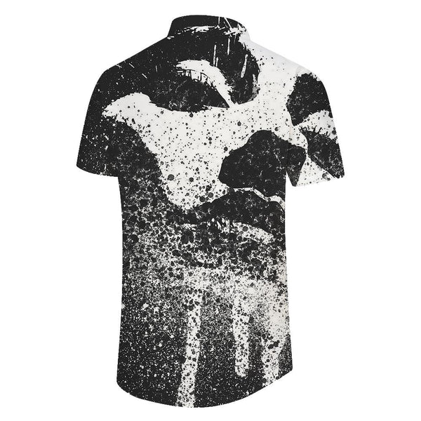 
Black fashion art painting men's casual collar Hawaiian button-down short sleeve lapel pocket top fashion loose shirt short sleeve
                