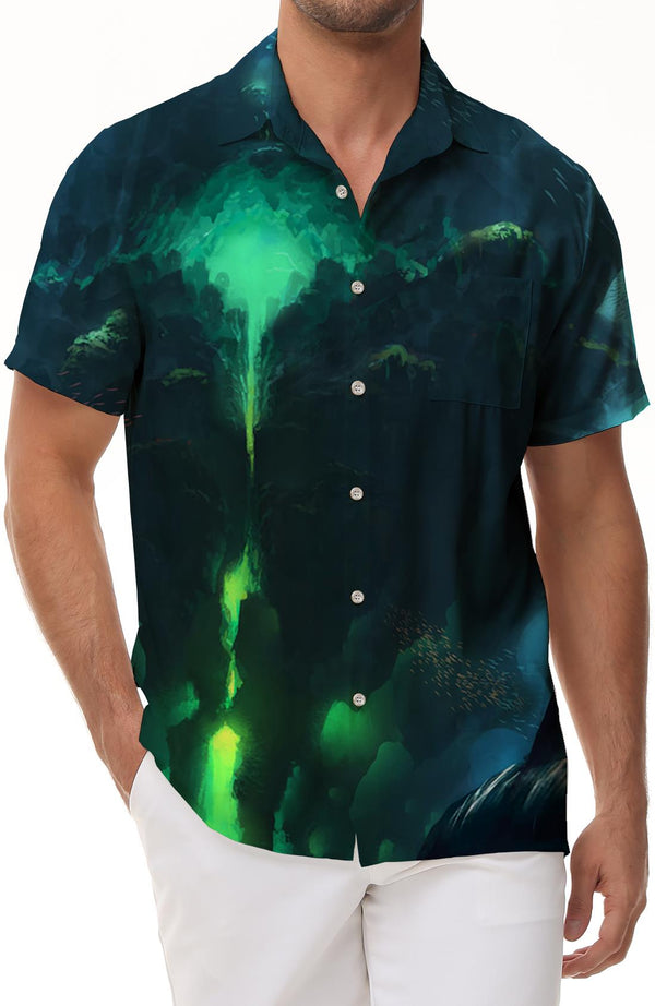 Green Stone Wall Fashion Vintage Digital Print Hawaiian Shirt Men's Casual Button Short Sleeve Shirt Adult Outdoor Beach Tops