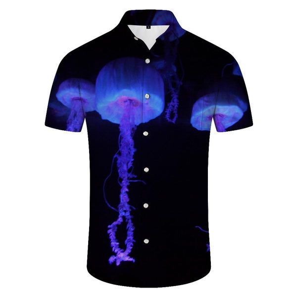 
Black deep sea underwater animal jellyfish Hawaiian tropical button-down lapel pockets comfortable breathable fashion short-sleeved shirt
                
