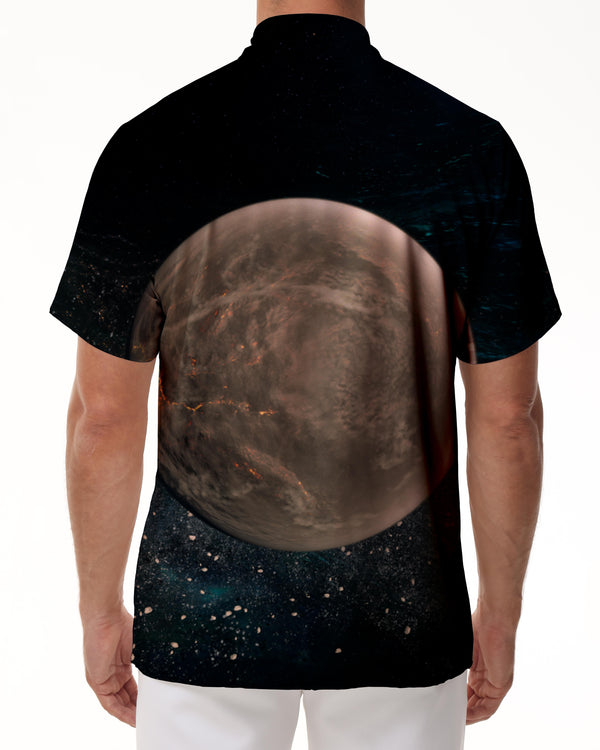 
Wooden ball space planet print trendy tropical summer wear Hawaiian shirt men's retro beach wear
                