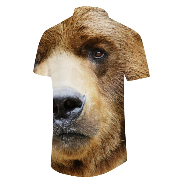 
Brown bear pattern trendy men's casual shirt beach Hawaiian shirt short sleeve button-down top cool
                