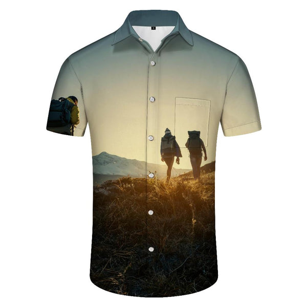 
Outdoor mountaineering 3d print pattern Hawaiian tropical button-down lapel pockets men's casual loose regular shirt tops
                