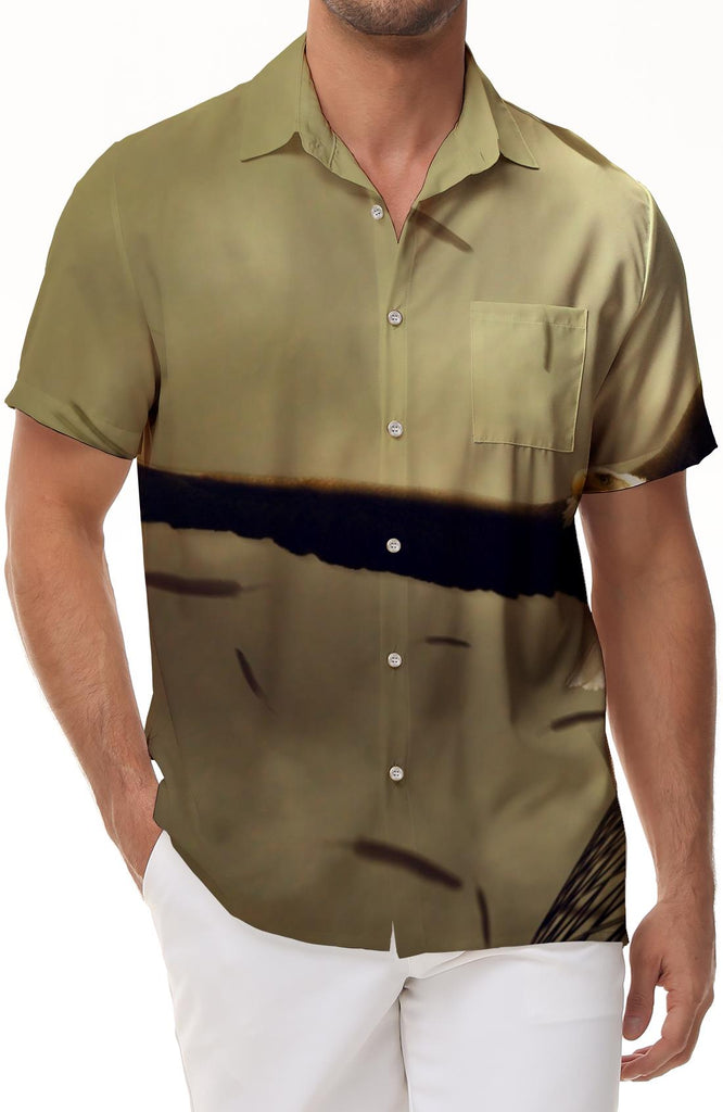 Brown Animal Sky Wars Regular Fit Men's Short Sleeve Button Shirt Summer Casual Retro Print Pattern