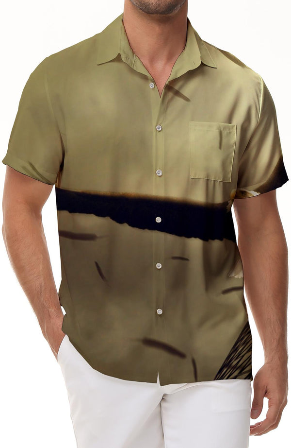 Brown Animal Sky Wars Regular Fit Men's Short Sleeve Button Shirt Summer Casual Retro Print Pattern