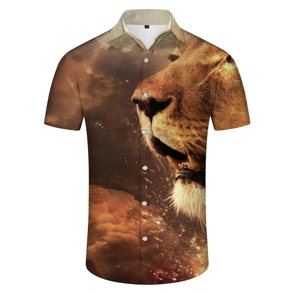 
Sky of Fire Time Wild King Lion Short-sleeved Shirt Button-down Summer Hawaiian Short-sleeved Shirts for Men
                