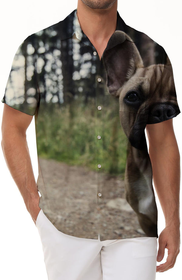 Ears French Bulldog Print Men's Casual Button Down Summer Beach Button Down Shirt Animal