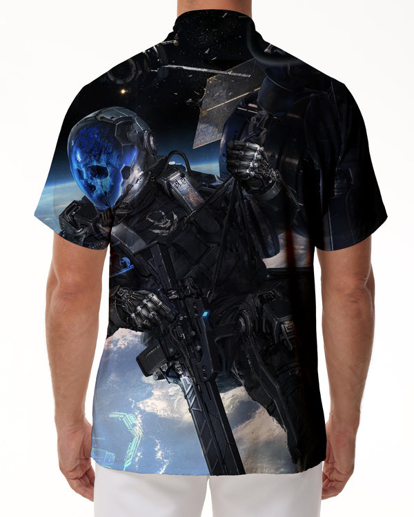 
European and American popular men's new short-sleeved space alien print shirt casual Hawaiian summer shirt button-down
                
