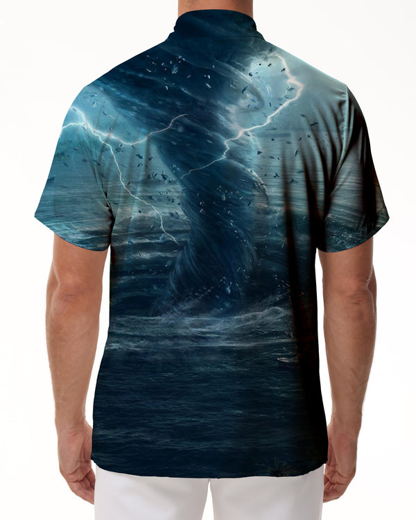 
Men's Tornado Printed Pattern Short Sleeve Lapel New Beach Casual Shirt Summer Fashion Button Casual Vacation Seaside Shirt Light Blue
                