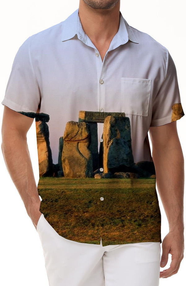 Stonehenge Mens Summer Men's Classic Hawaiian Shirt Short Sleeve Sports Summer Casual Shirt Fun