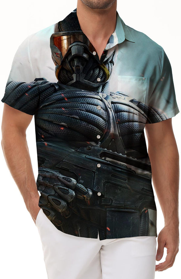 Outer Space Robot Shirt Hawaiian Lapel Pocket Shirt Men's Casual Clothing Pattern Shirt Personalized