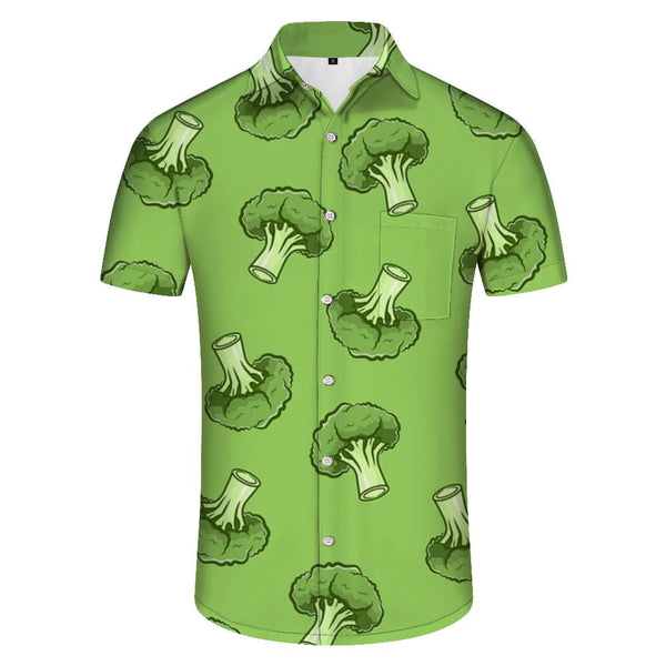 
Green Broccoli Print Men's Hawaiian Shirt Short Sleeve Printed Button Beach Shirt
                
