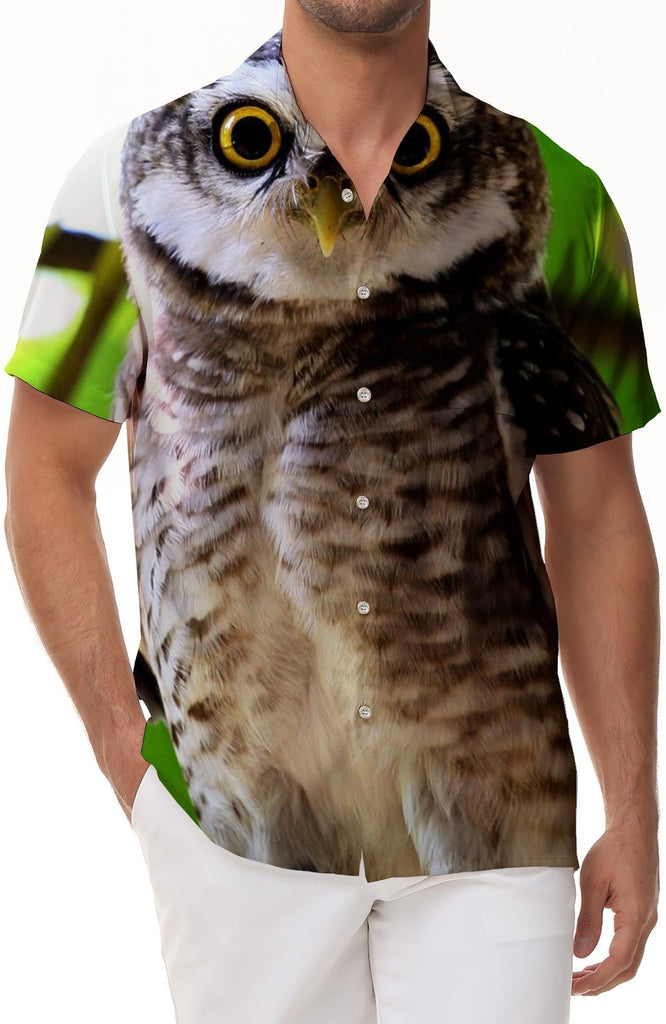 Hawaiian Shirt Cute Owl Short Sleeve Shirts Summer Casual Beach Shirt Button Down Tropical Floral Shirt