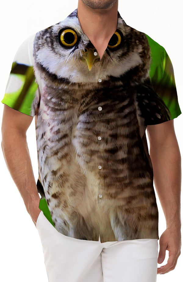 Hawaiian Shirt Cute Owl Short Sleeve Shirts Summer Casual Beach Shirt Button Down Tropical Floral Shirt