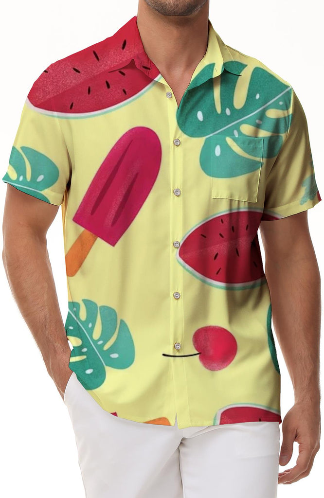Summer Fashion Fruit Pattern Hawaiian Shirt Tropical Summer Beach Camping Collar Shirt Casual Simple Outdoor Travel Walking Men's Short Sleeve