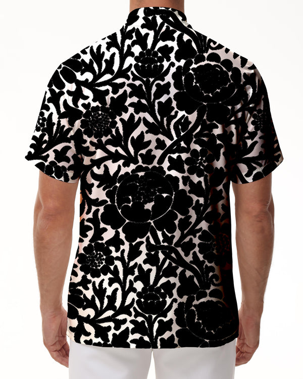 
Patterned black pattern cool hip-hop fashion men's casual daily street travel short-sleeved shirt tropical Hawaiian button lapel seaside top
                