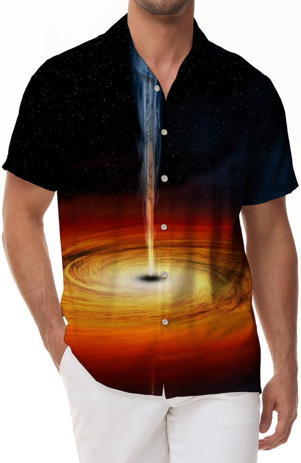 Cosmic Color Black Hole Men's Casual Hawaiian Shirt Lapel Shirt Summer 3D Printed Tops Casual Beach Shirt Short Sleeve