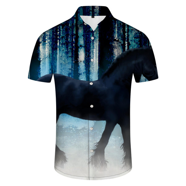 
Design wild white horse animal Hawaiian tops men's casual shirts short sleeves button lapel short sleeves
                