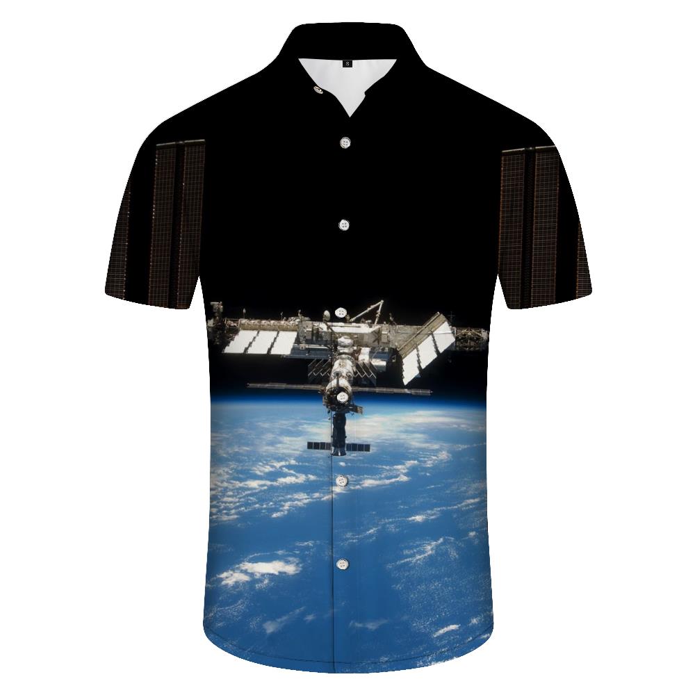 Polyester satellite men's vacation daily travel short-sleeved shirt classic retro summer trend men's wear